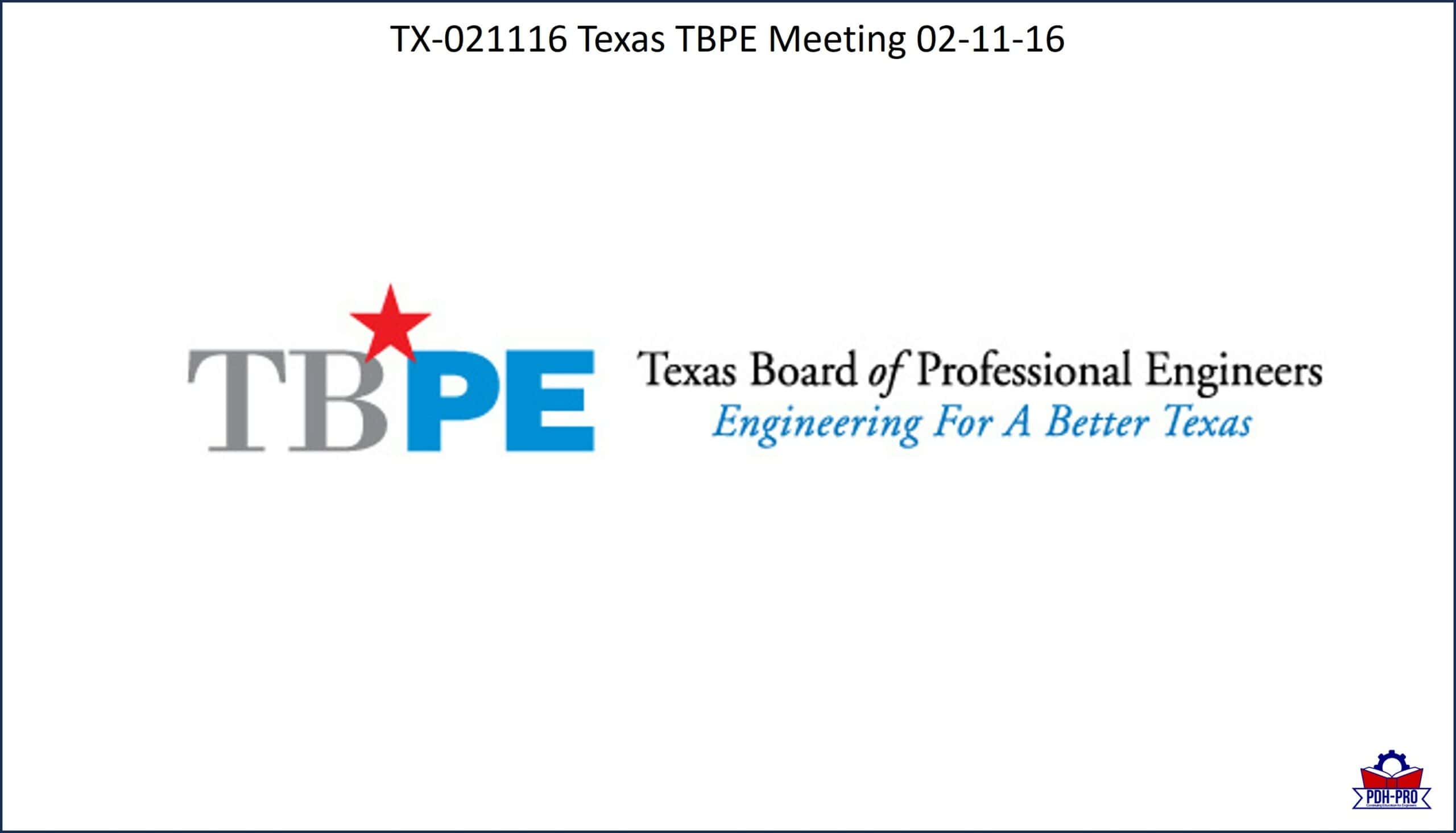 Texas TBPE Meeting 02-11-16